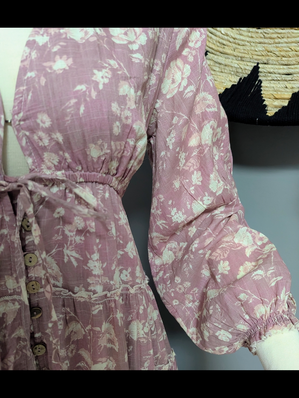 Free People Floral Mauve Cotton Dress - Pink Lavender Print - Picture 6 of 10